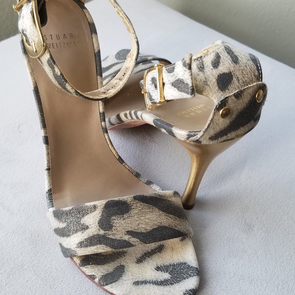 Stuart Weitzman leopard strappy stilettos - gold